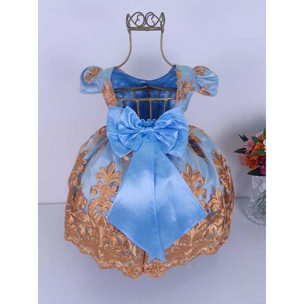 Vestido Infantil Realeza Azul com Dourado Luxo Festa Niver - Baby's -  Vestido Infantil - Magazine Luiza