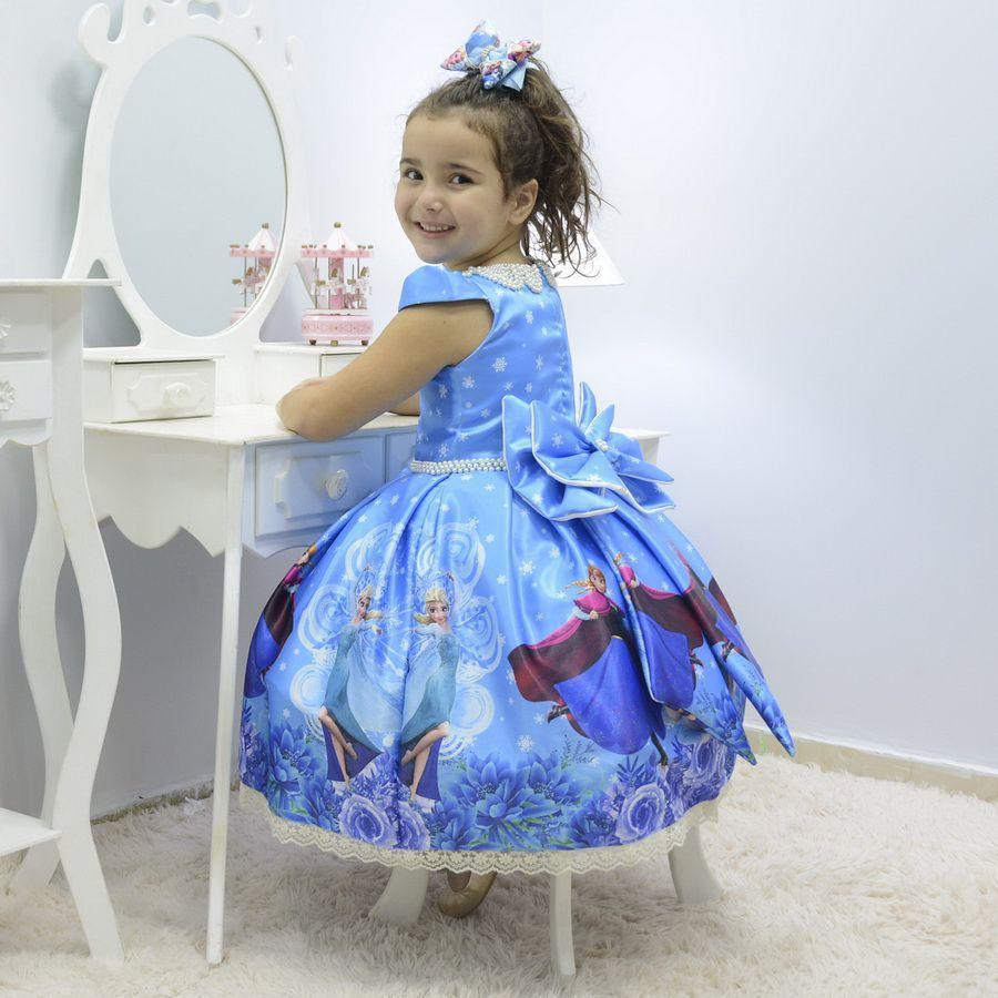Vestido Azul Vestido Festa Frozen Vestido Infantil Tema Frozen
