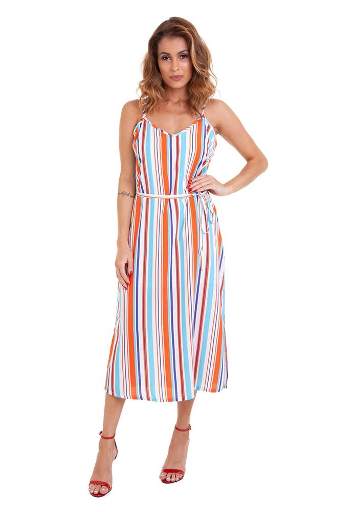vestido de viscose listrado