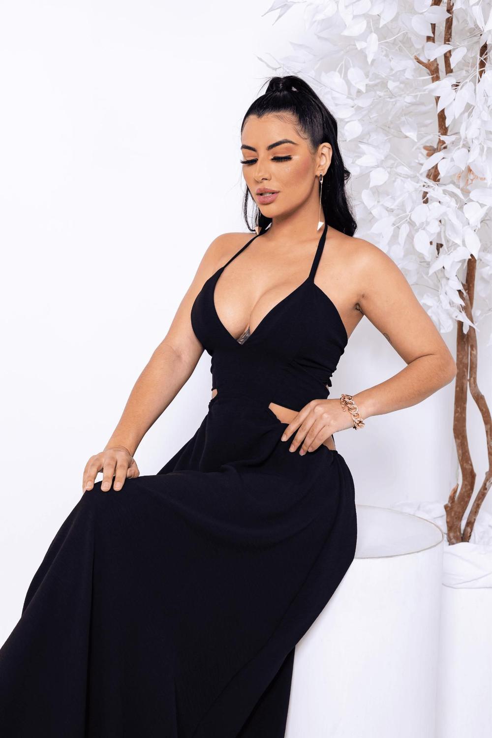 Vestido Soltinho Vestido Maxi Com Fendas Laterais Com Bolsos