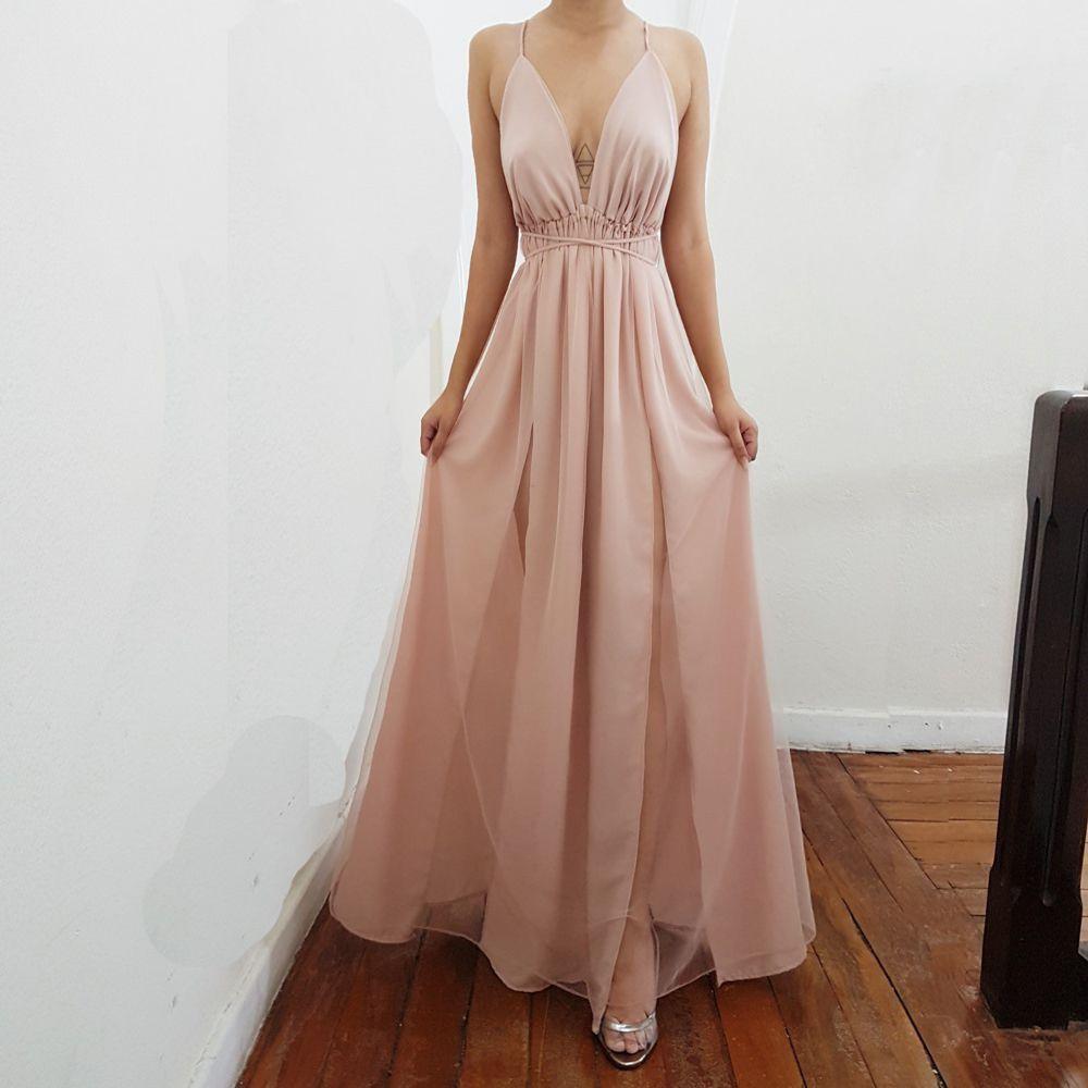 vestido longo rose com fenda