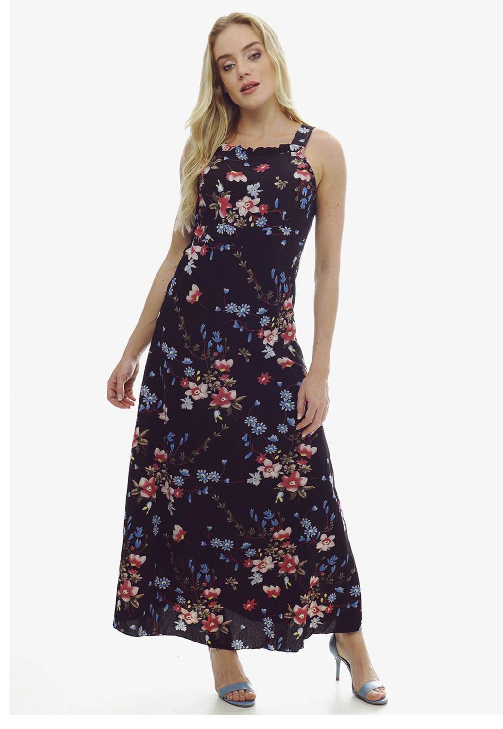 vestido longo crepe floral