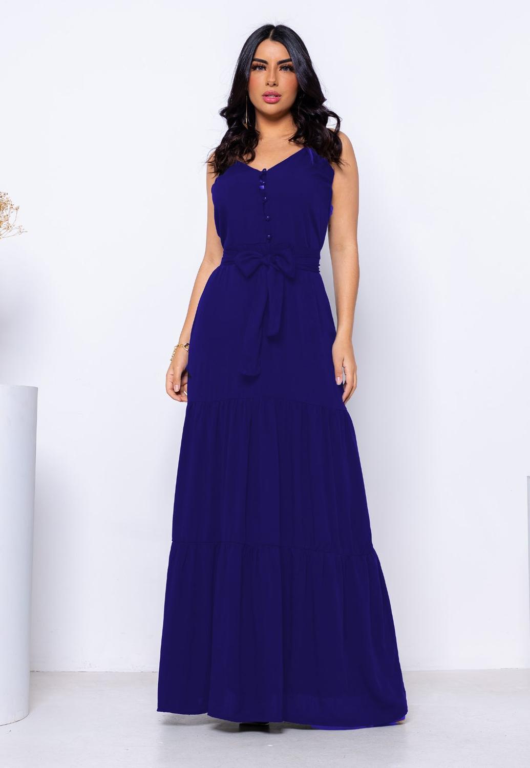 Vestido Longo De Festa Com Amarração E Detalhe No Decote Casual