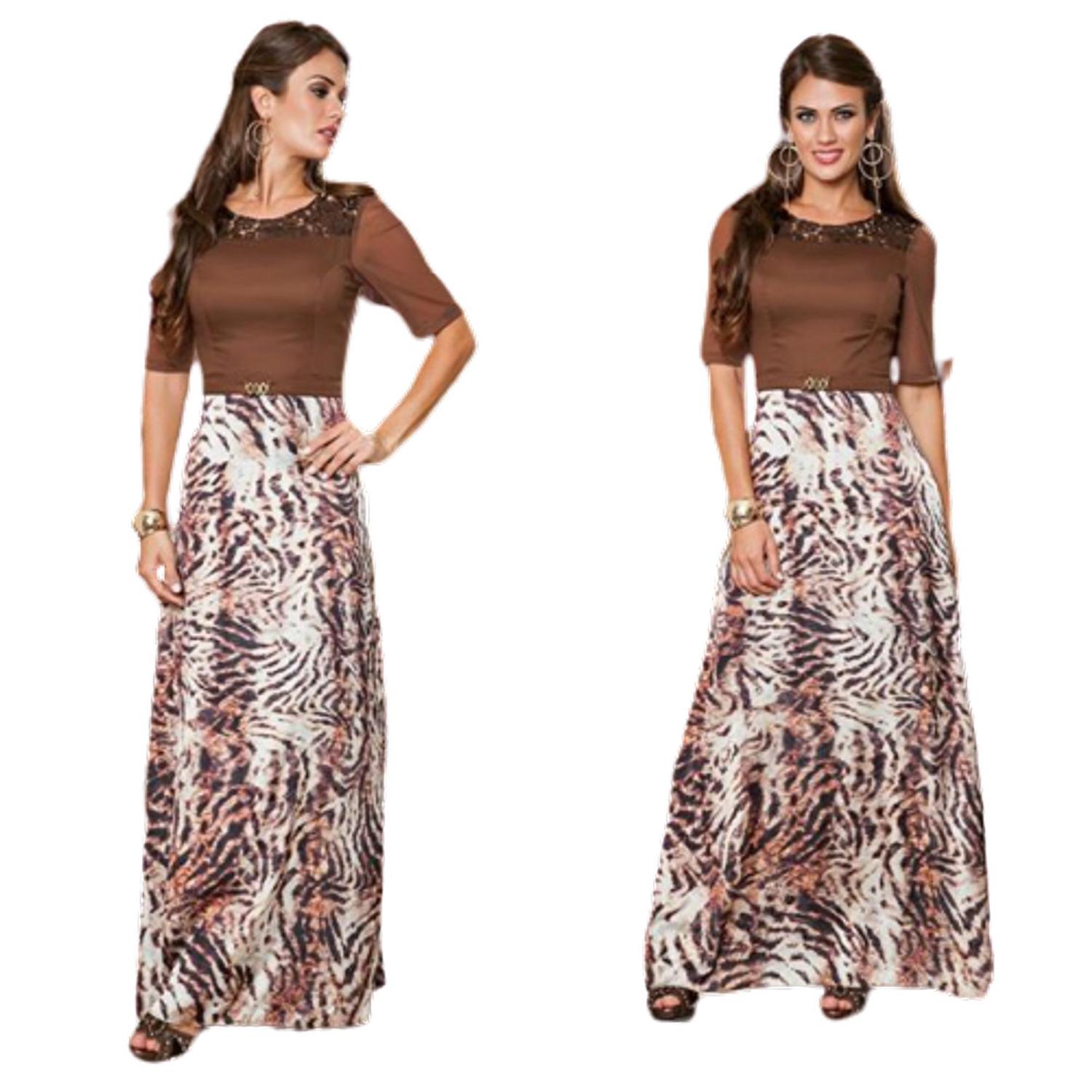 vestido longo estampa animal print