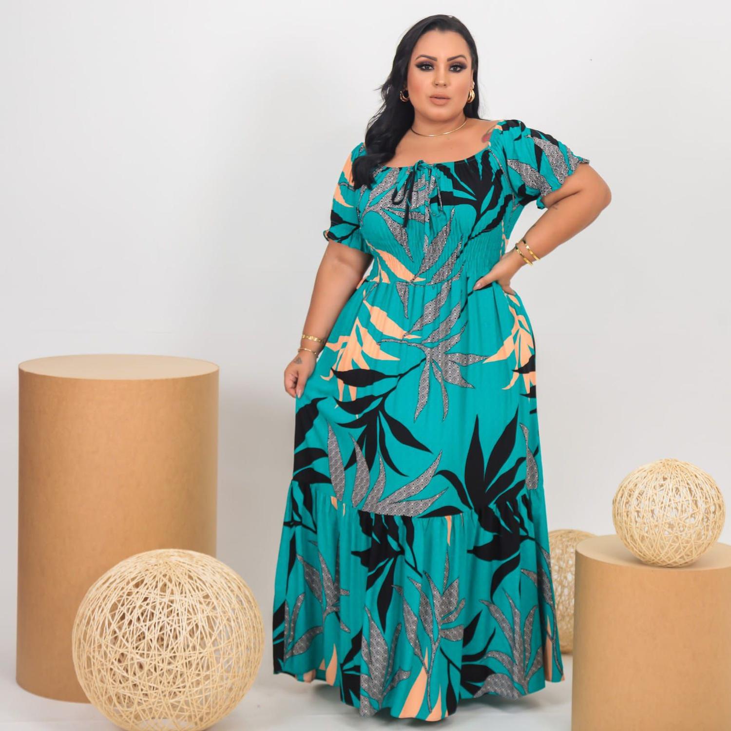 Size Longo Estampado Vestido Longo Casual Plus Vestidos Longos