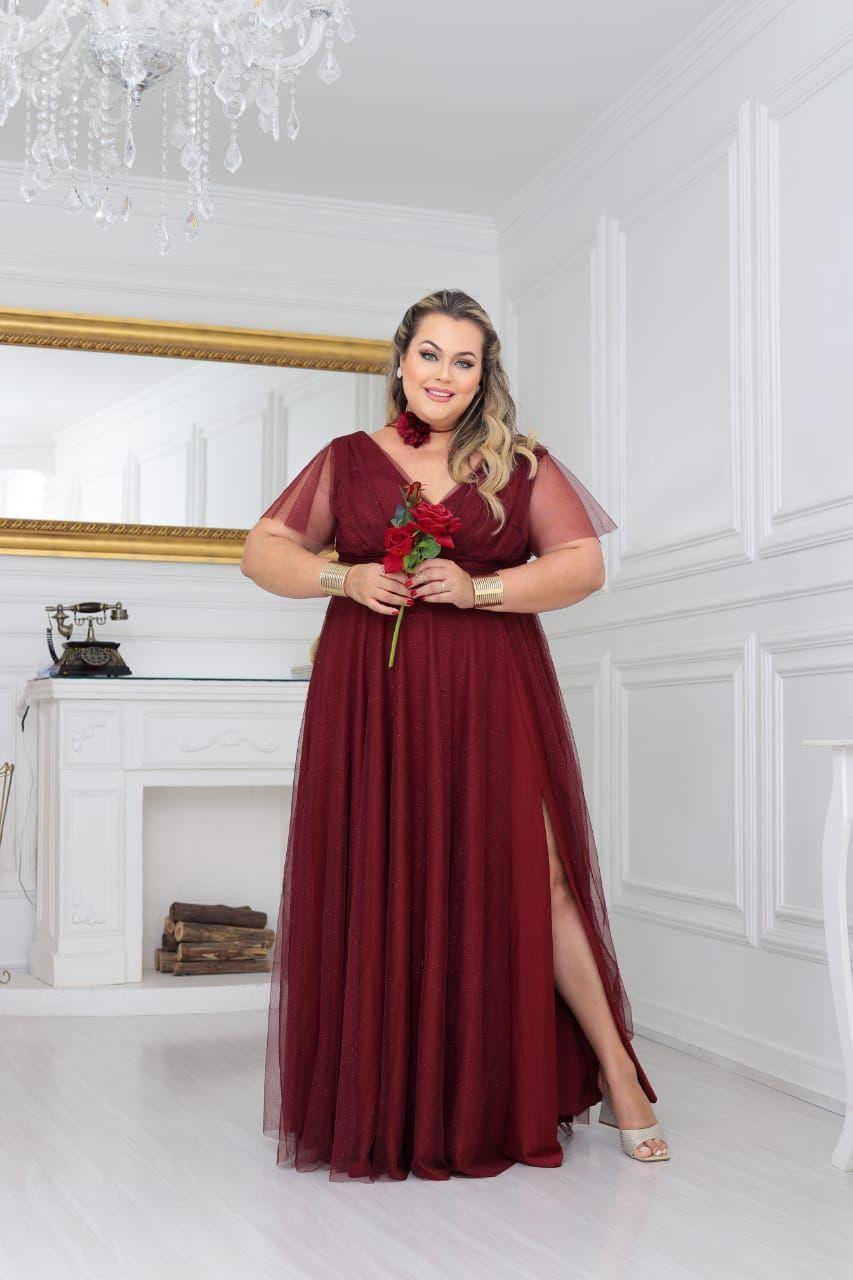 Vestido Vermelho Longo Para Madrinha De Casamento Madrinha Plus - Main Image