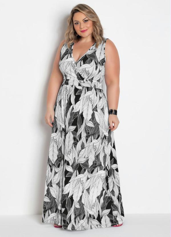 vestido floral longo plus size