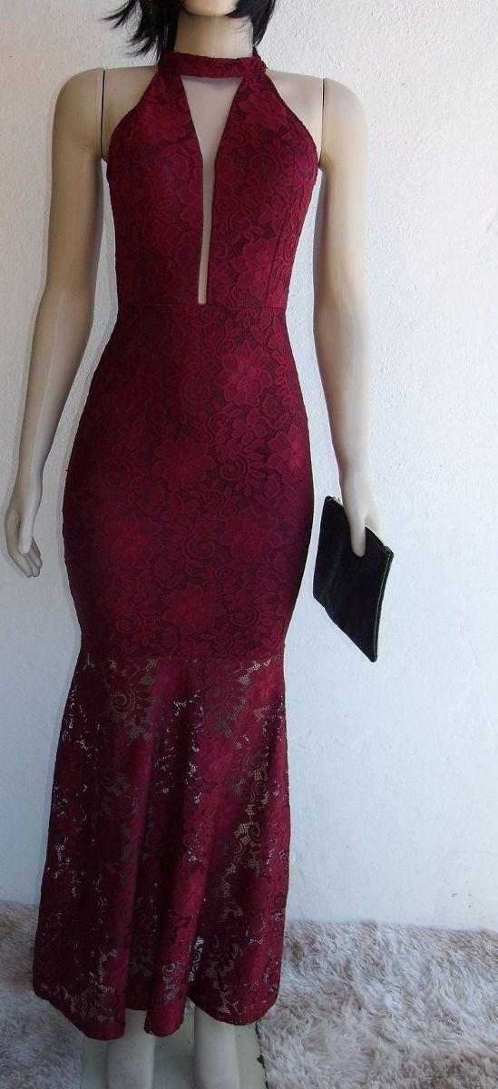 vestido longo de renda marsala
