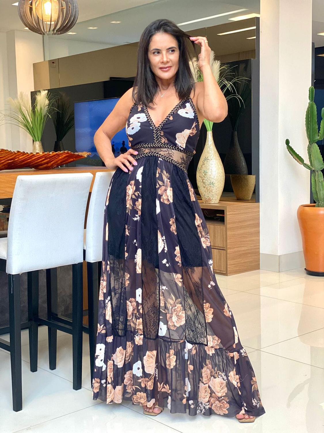 convidada casamento vestido longo estampado para casamento comprar