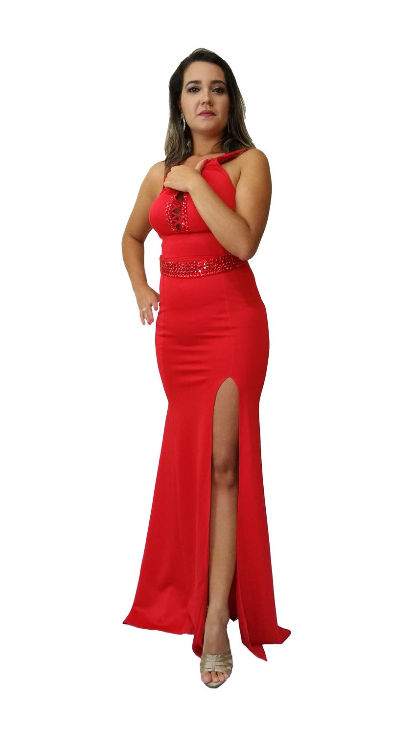 Vestido Longo Vermelho Madrinha Formatura Pedras e Fenda - Jirofa - Feminino - Magazine Luiza