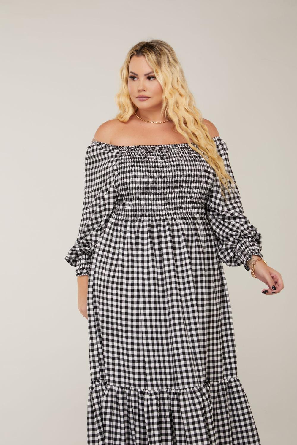 Vestido Longo Vestido Xadrez Cinza Vestido Longo Xadrez Plus Size