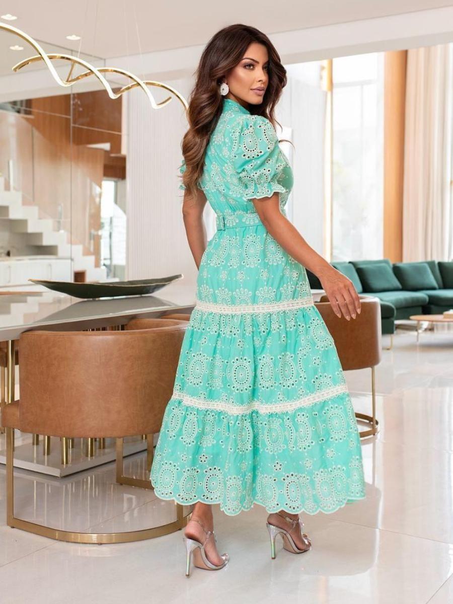 Vestido Maxi Midi Festa Gola Alta Convidada Casamento Formatura