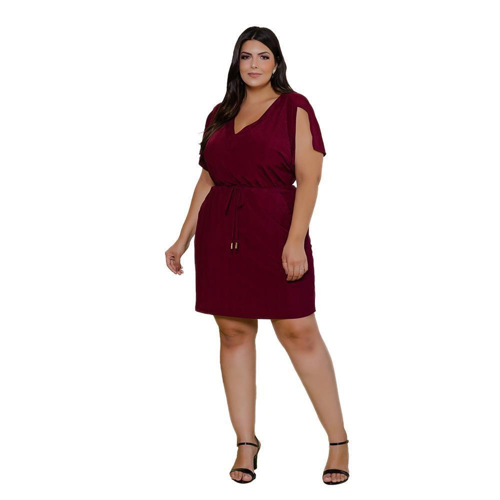 Vestido Médio Plus Size Feminino Liso Decote V Dia a Dia - Sinopzzi - Vestido Plus Size Feminino - Magazine Luiza