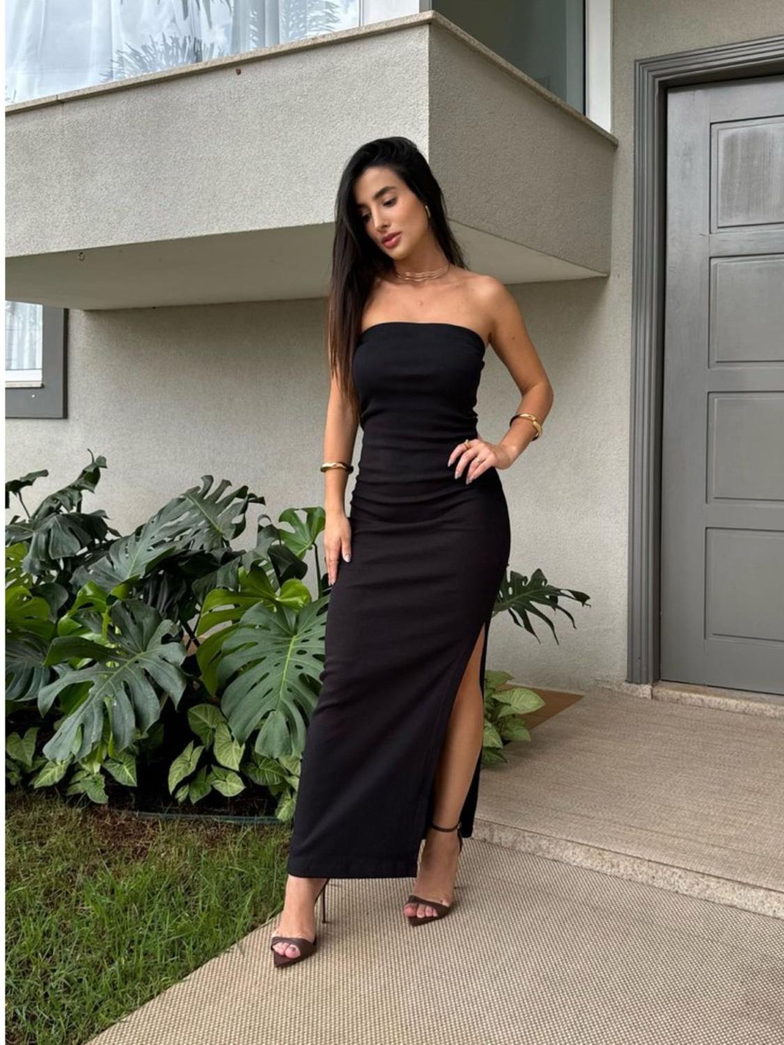 Vestido Midi Vestido Preto AlÃ§a Fina Vestido Midi Linho Alcinha