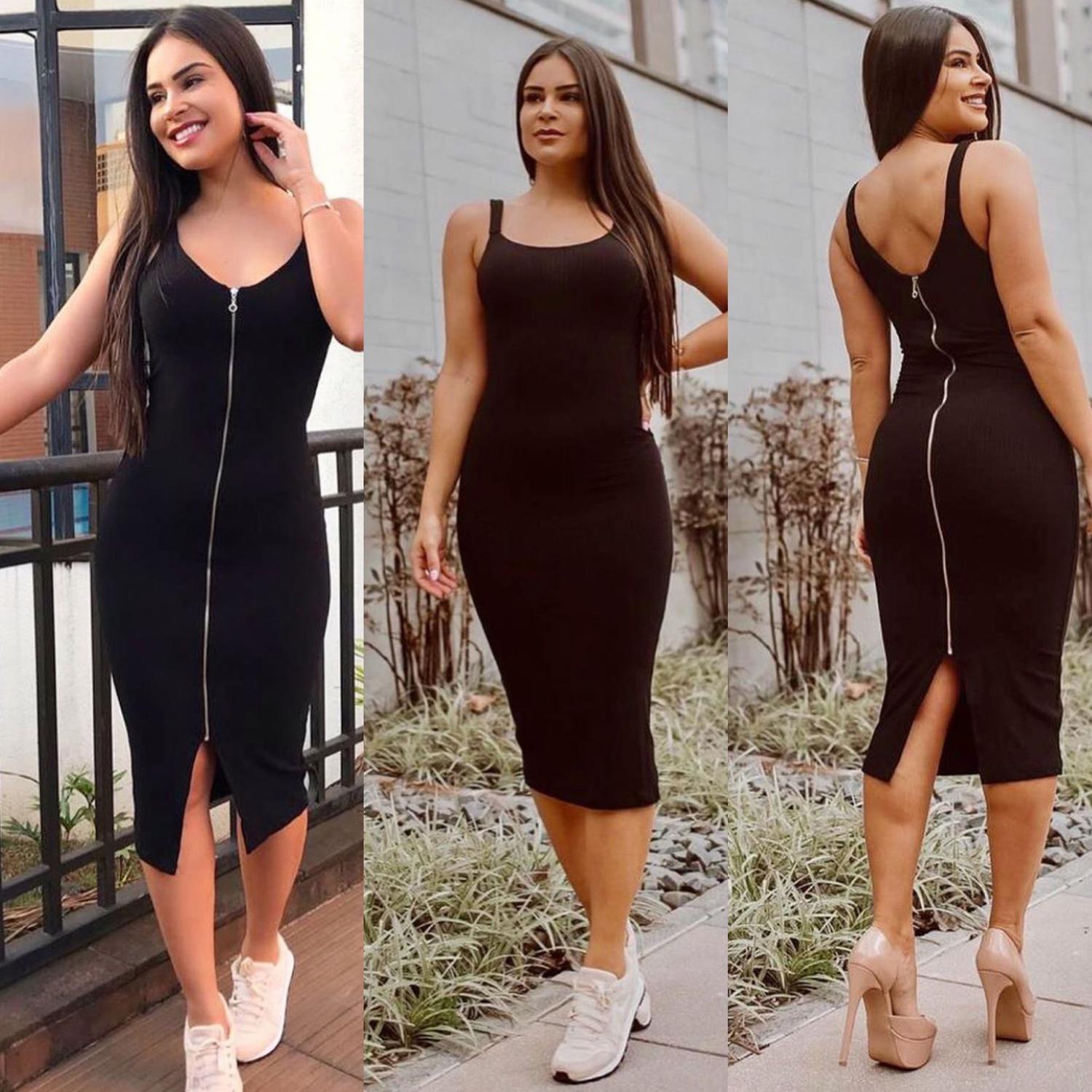 vestido midi com fenda atras