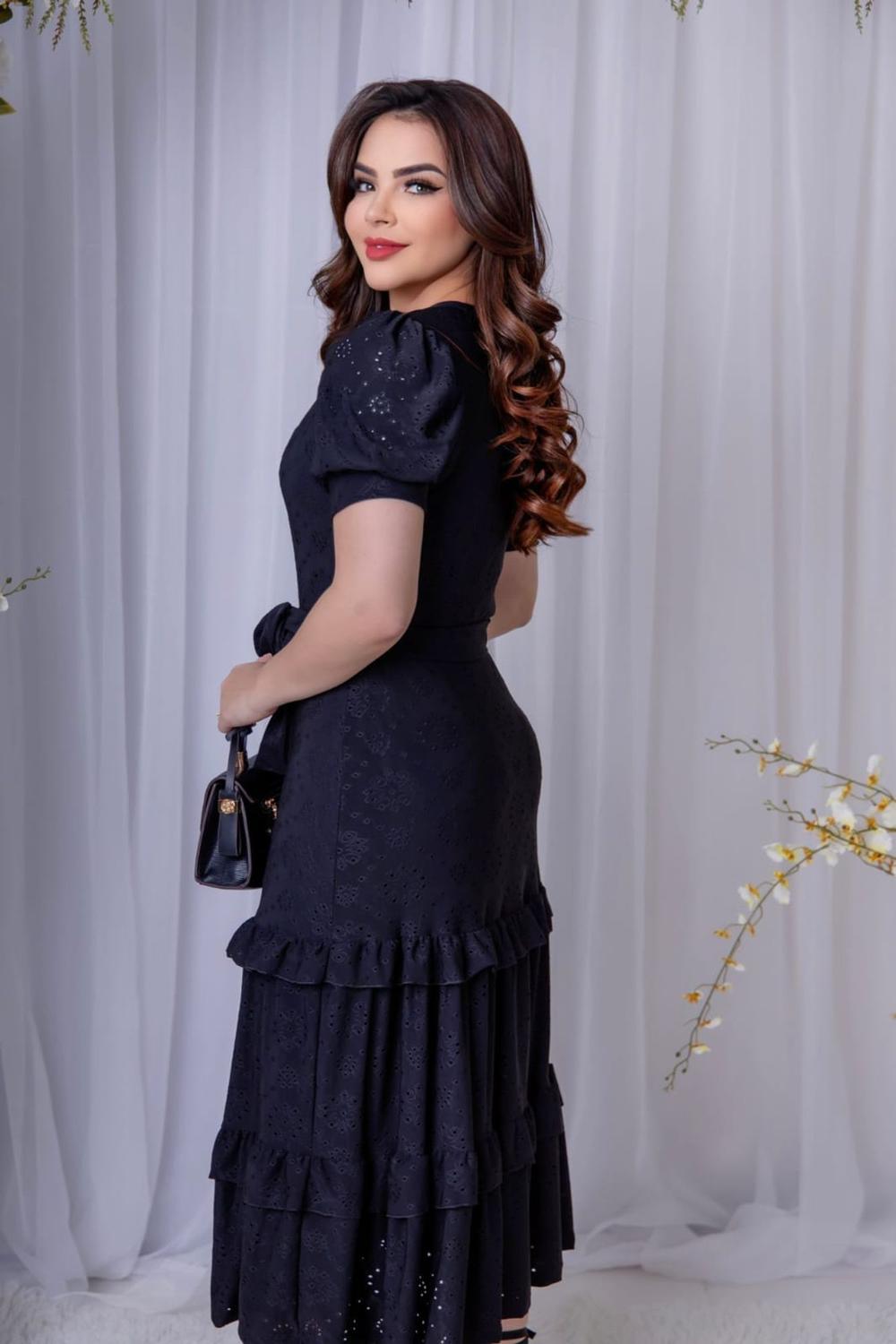 Vestido Feminino Vestido Lese Preto Vestido Midi Feminino Malha