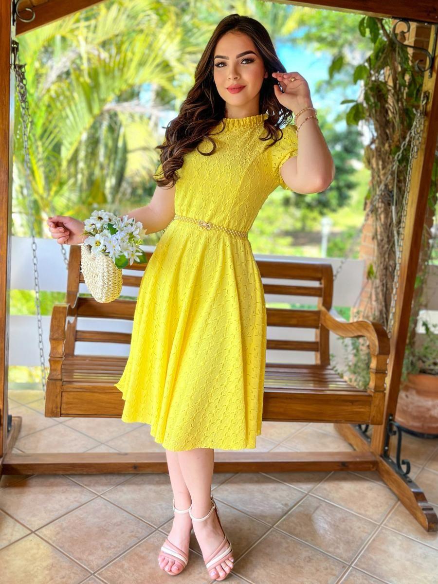 Com Cinto Vestido De Manga Soltinho Vestido Midi Rodado Godê Com