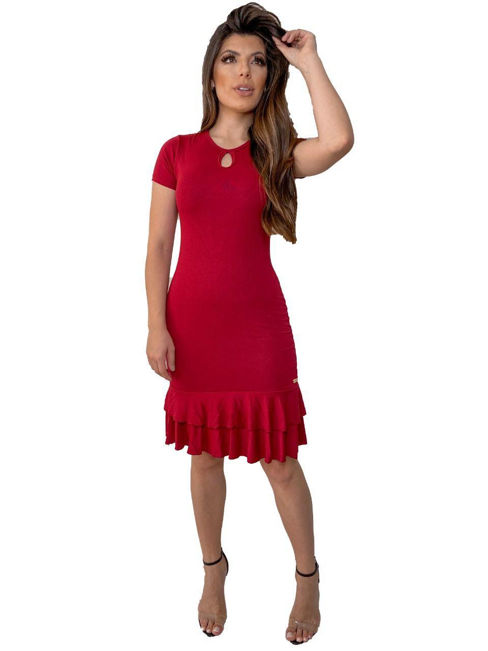 vestido social com babado na barra