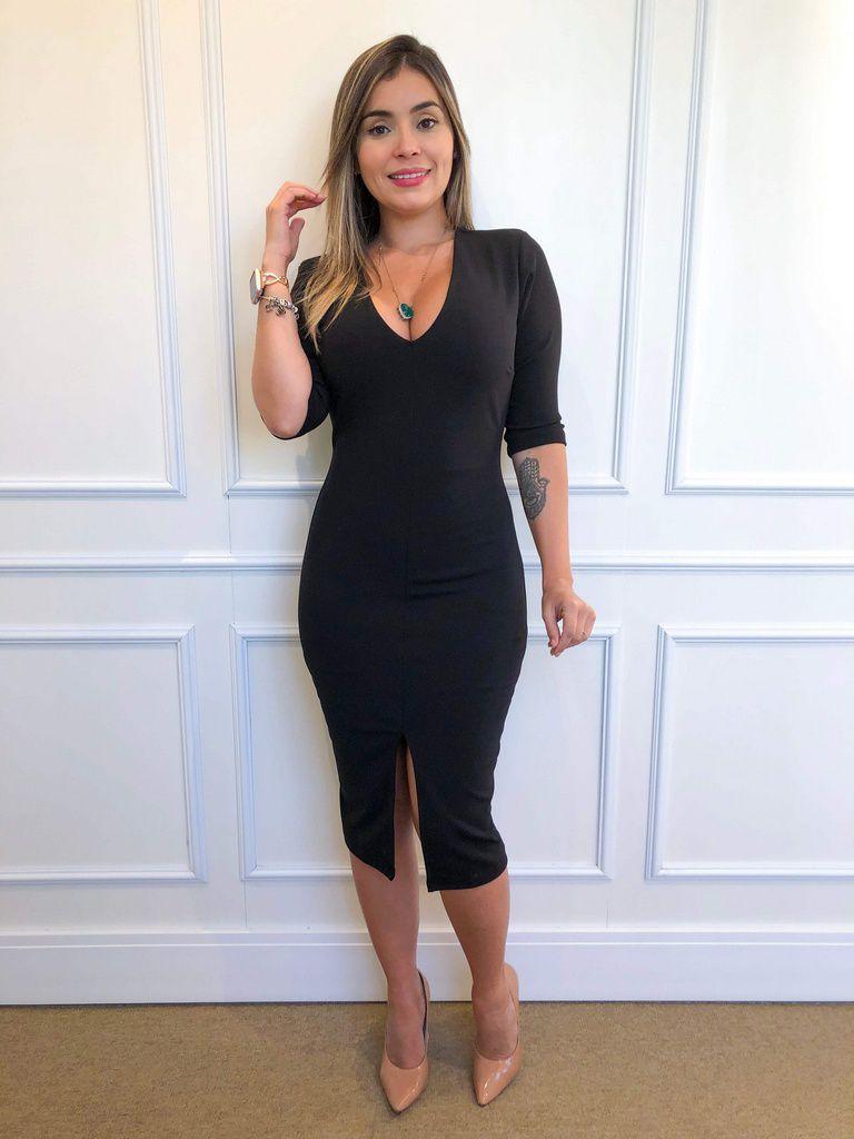 vestido midi preto tubinho