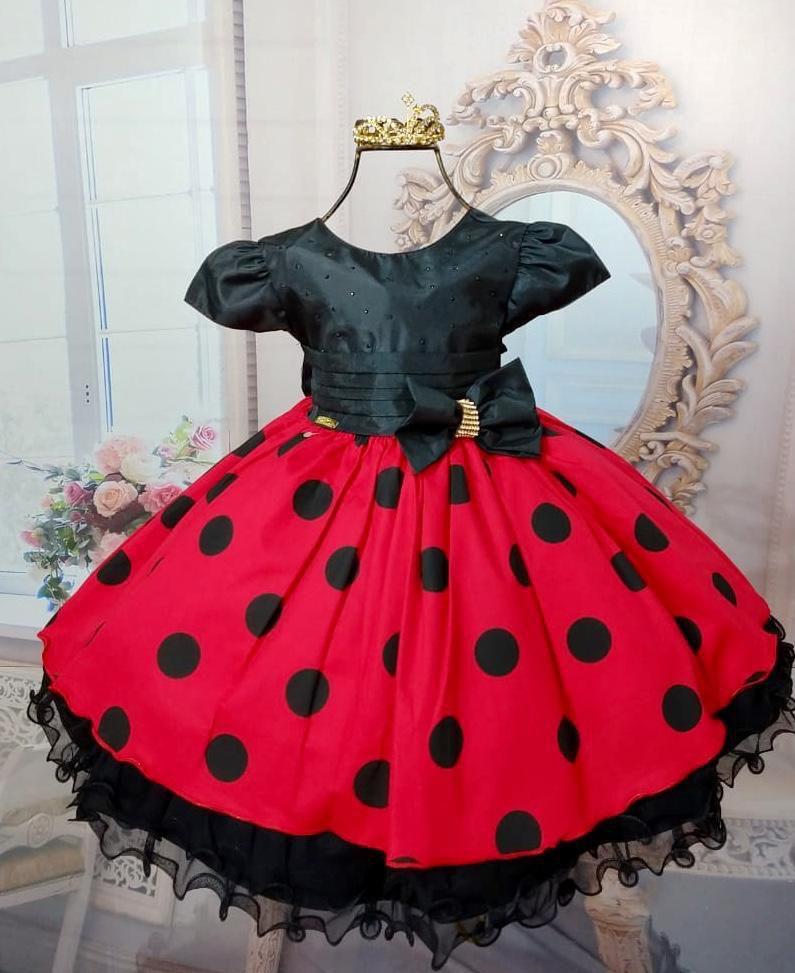 vestido vermelho de bola preta infantil