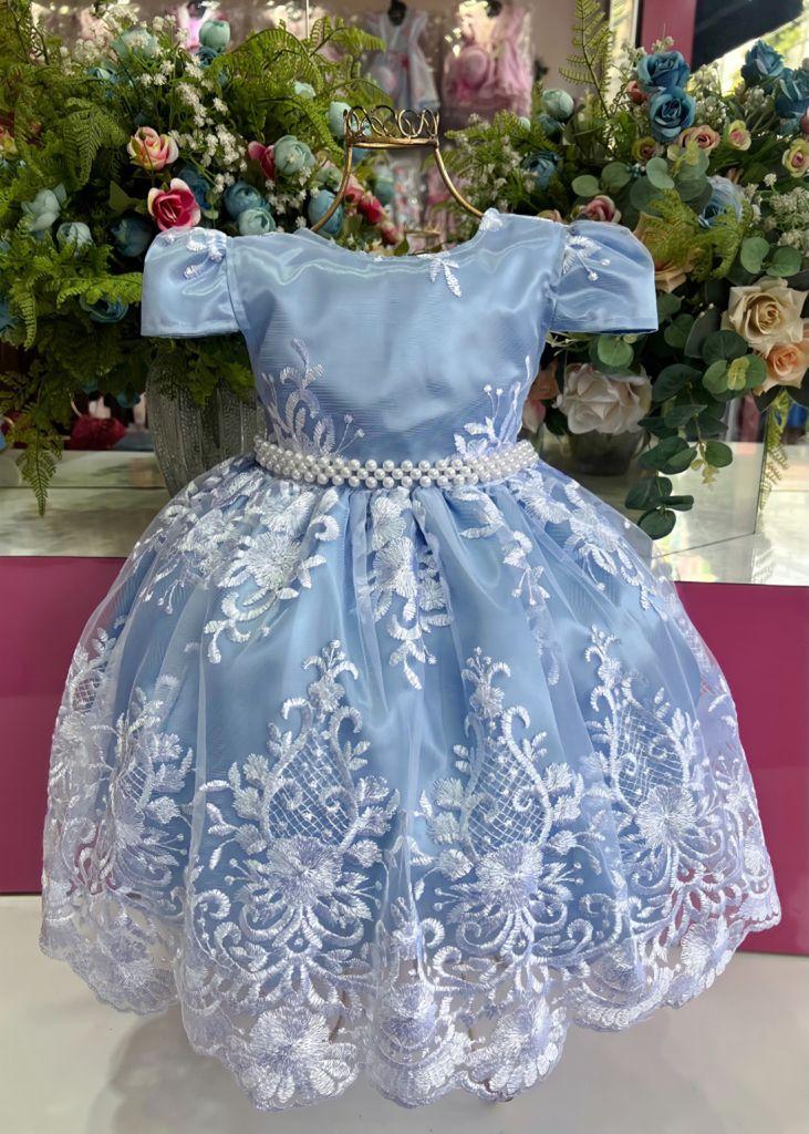 Vestido Realeza Azul C/ Renda Branca Luxo .4 - Paty Batizados -  Vestido Feminino - Magazine Luiza