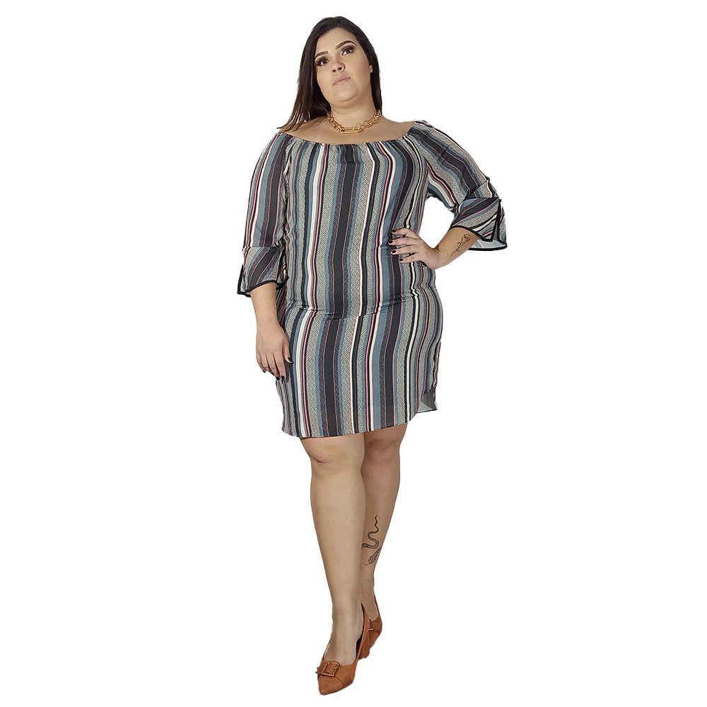 Vestido Rery Ciganinha Listrado Azul - Vestido Plus Size Feminino -  Magazine Luiza