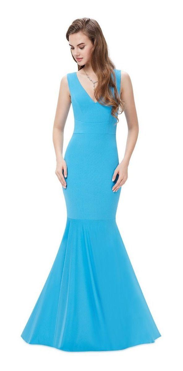 vestido de festa longo azul ceu