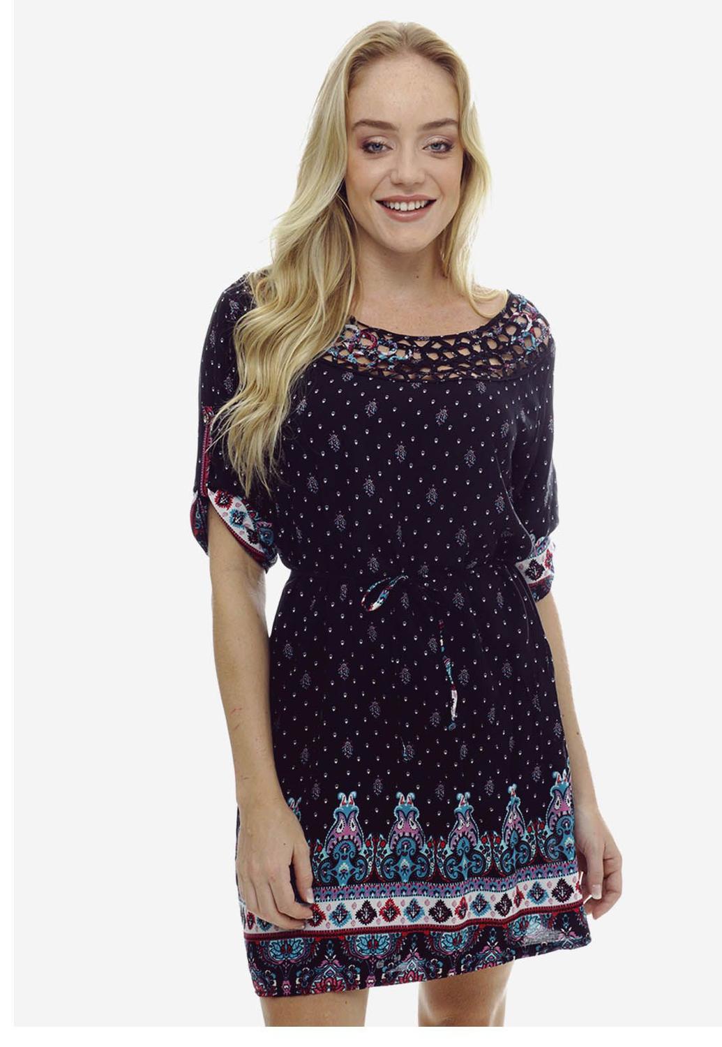 vestido de viscose com barrado