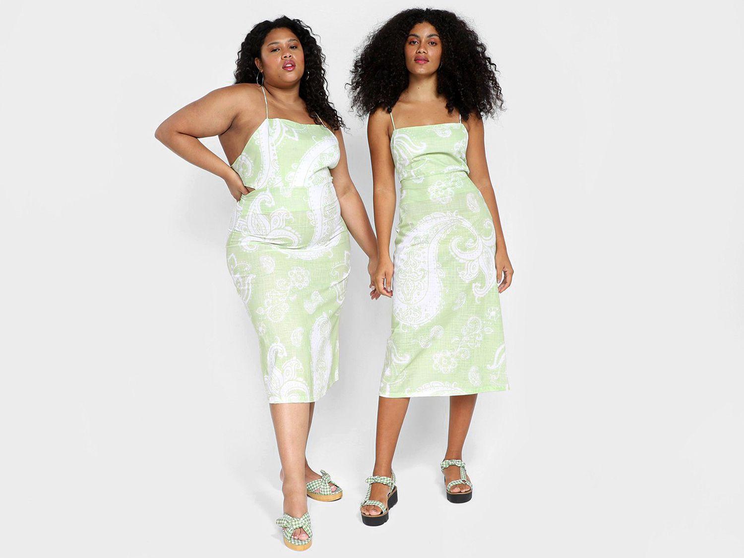 Vestido Vista Magalu Midi Evasê Paisley Transpassado Costas