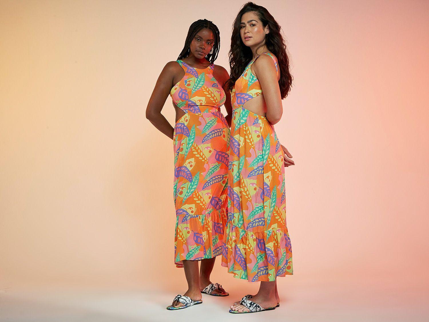 Vestido Vista Magalu x Flora Yumi  Midi Evasê Cut Out Marias
