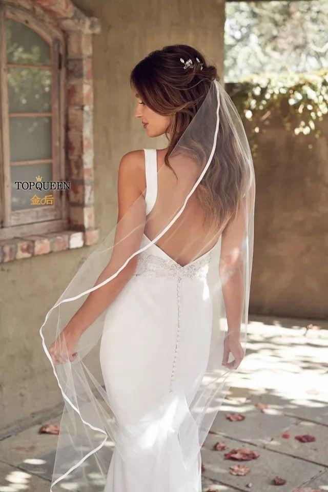 Vestido De Noiva Com Veu Curto Véu Noiva Curto Cetim 1,2 Metros