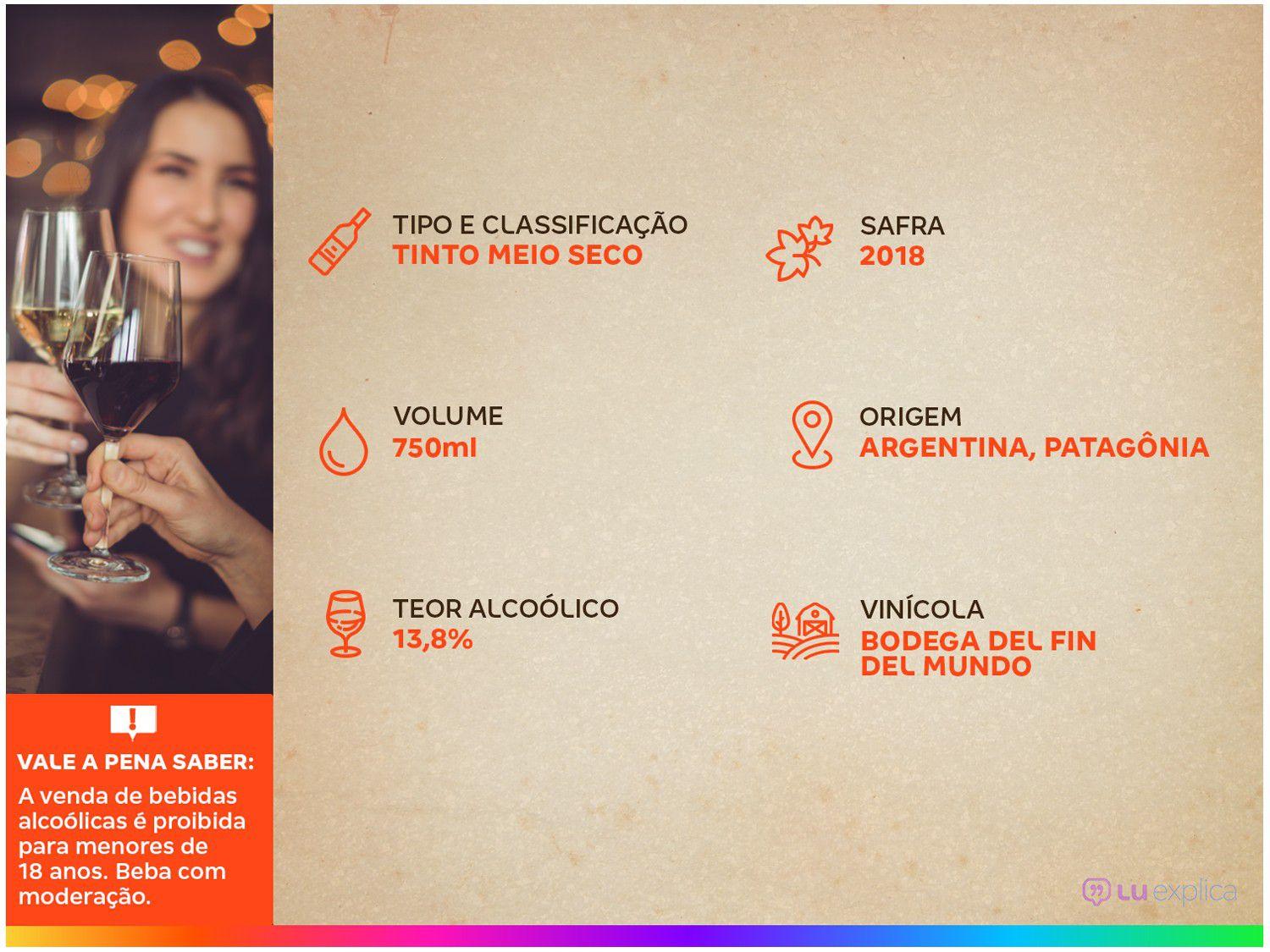 Vinho Tinto Meio Seco Bodega Del Fin Del Mundo