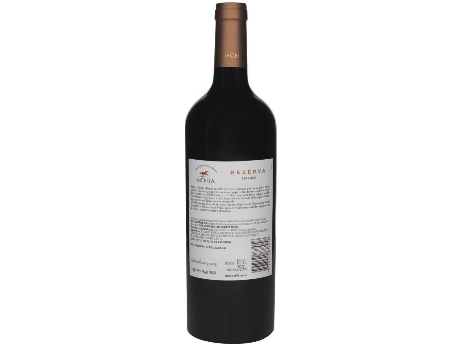 Vinho Tinto Seco La Celia Malbec Reserva 750ml