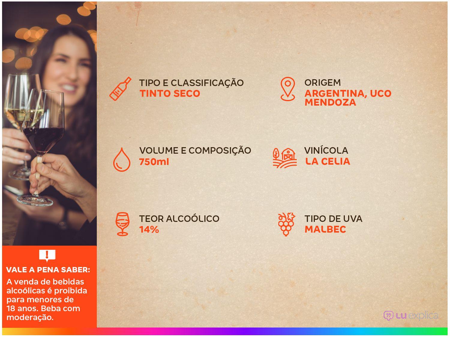 Vinho Tinto Seco La Celia Malbec Reserva 750ml