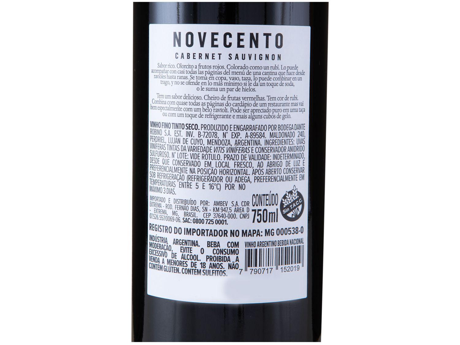 Vinho Tinto Seco Novecento Argentina 750ml