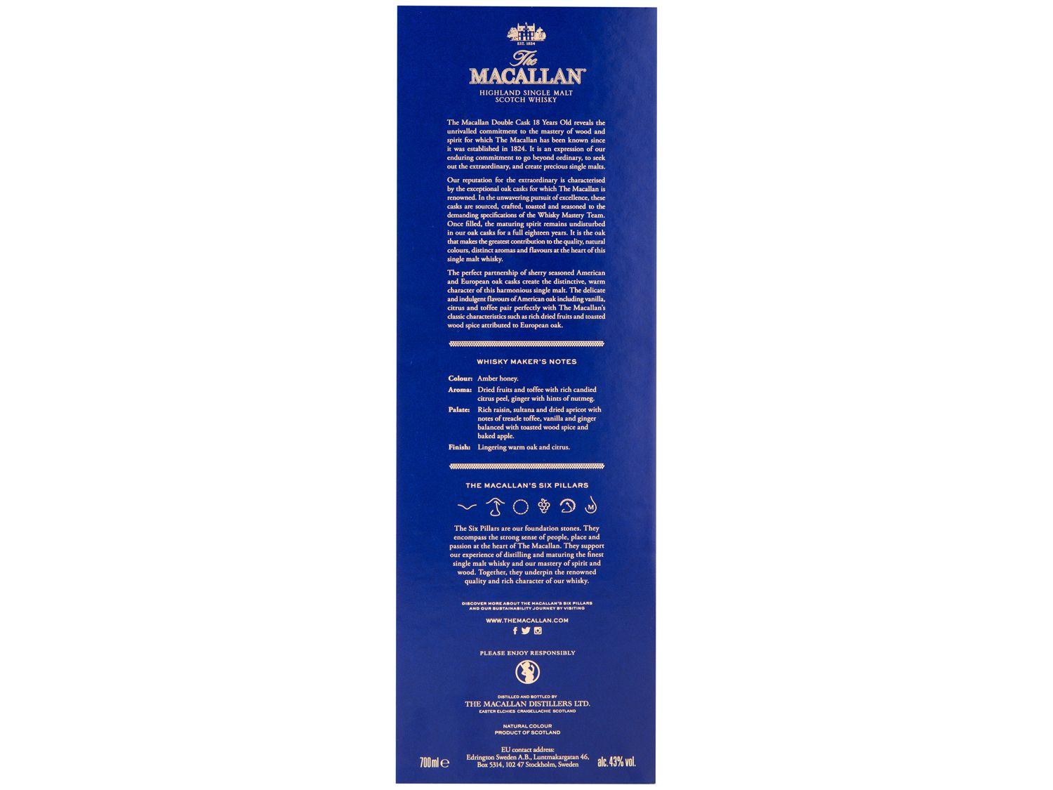 Whisky The Macallan Double Cask Single Malt 18 Anos Escocês 700ml