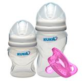 02 Mamadeira Soft Silicone Bico Orto Kuka e Chupeta Rosa