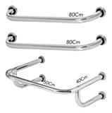 1 Barra De Apoio Lavatório 40x50cm 2 Alças De Segurança 80cm - Metalcromo