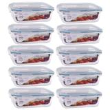 10 Potes Hermético Retangular Vidro Borosilicato Tampa 4 Travas Marmita Micro-ondas 1520ML - Click Glass