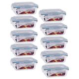 10 Potes Hermético Retangular Vidro Borosilicato Tampa 4 Travas Marmita Micro-ondas 370ML - Click Glass