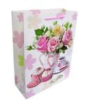 10 sacolas de papel para presente 3d com glitter flores 40x30x12cm - Rio master
