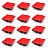 12 Mini Tigelas Quadradas Molheira para Shoyu em Melamina Vermelha Wincy