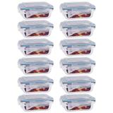 12 Potes Hermético Retangular Vidro Borosilicato Tampa 4 Travas Marmita Micro-ondas 370ML - Click Glass