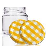 12 Potes Vidro Mini Belém 150 Ml Tampa Xadrez Amarelo +Lacre - Empório pack