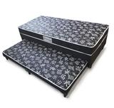 (2 em 1) Cama Solteiro de Mola c/ Auxiliar - Suede Preto - E-shop casa