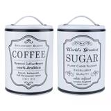 2 Lata de Metal Frame Sugar e Coffee Branca Urban