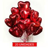 20 Balão Coração Metalizado Vermelho 45 Cm Festa Decoração - Kriat