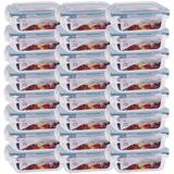 24 Potes Hermético Retangular Vidro Borosilicato Tampa 4 Travas Marmita Micro-ondas 370ML - Click Glass