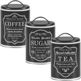 3 Lata Coffee Sugar Tea Porta Café Açúcar Chá Pote Retrô Pr - Bella tavola