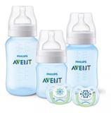 3 Mamadeiras Avent Classic Anti colica (Azul )+ Kit 2 Chupetas - Philips avent